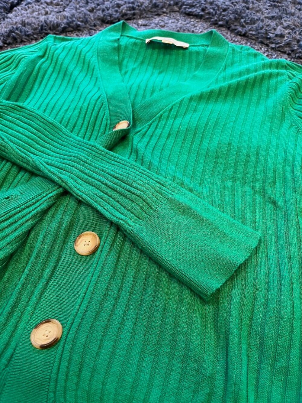 LOFT Ribbed Lightweight Cardigan w/ Button Front | Green | Women’s Medium - Picture 4 of 5